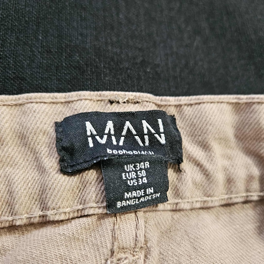 boohooMAN Utility Cargo Pants Tan Khaki Multi-Pocket Streetwear Y2K Gorpcore - Picture 4 of 5